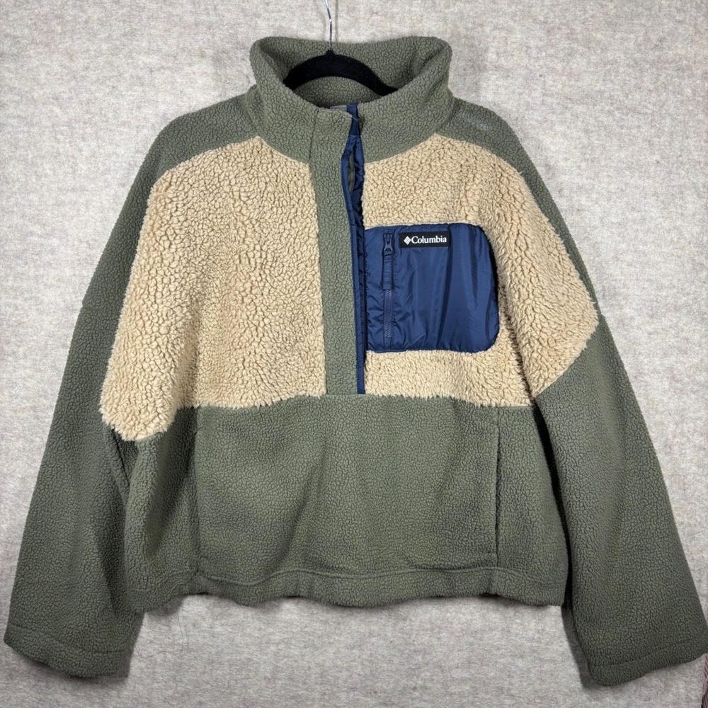 Columbia‎ Fleece Sherpa Colorblock Quarter Zip Pullover Jacket Women's XXL